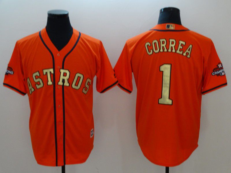 Men Houston Astros 1 Correa Orange Game Champion Edition MLB Jerseys